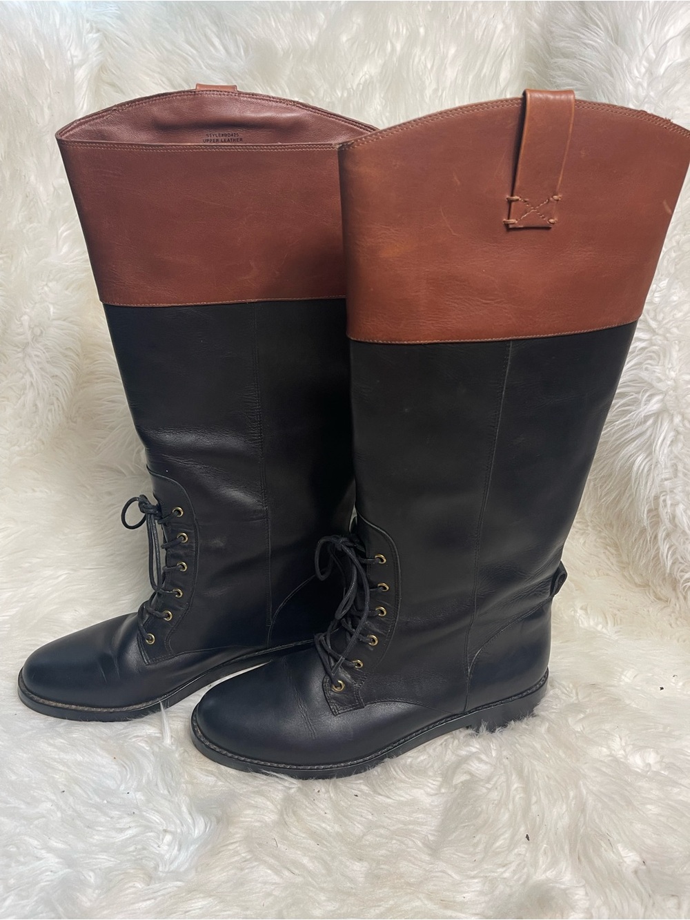 J.CrewTwo-Tone leather black & Brown Lace-Up Riding Boots SZ12